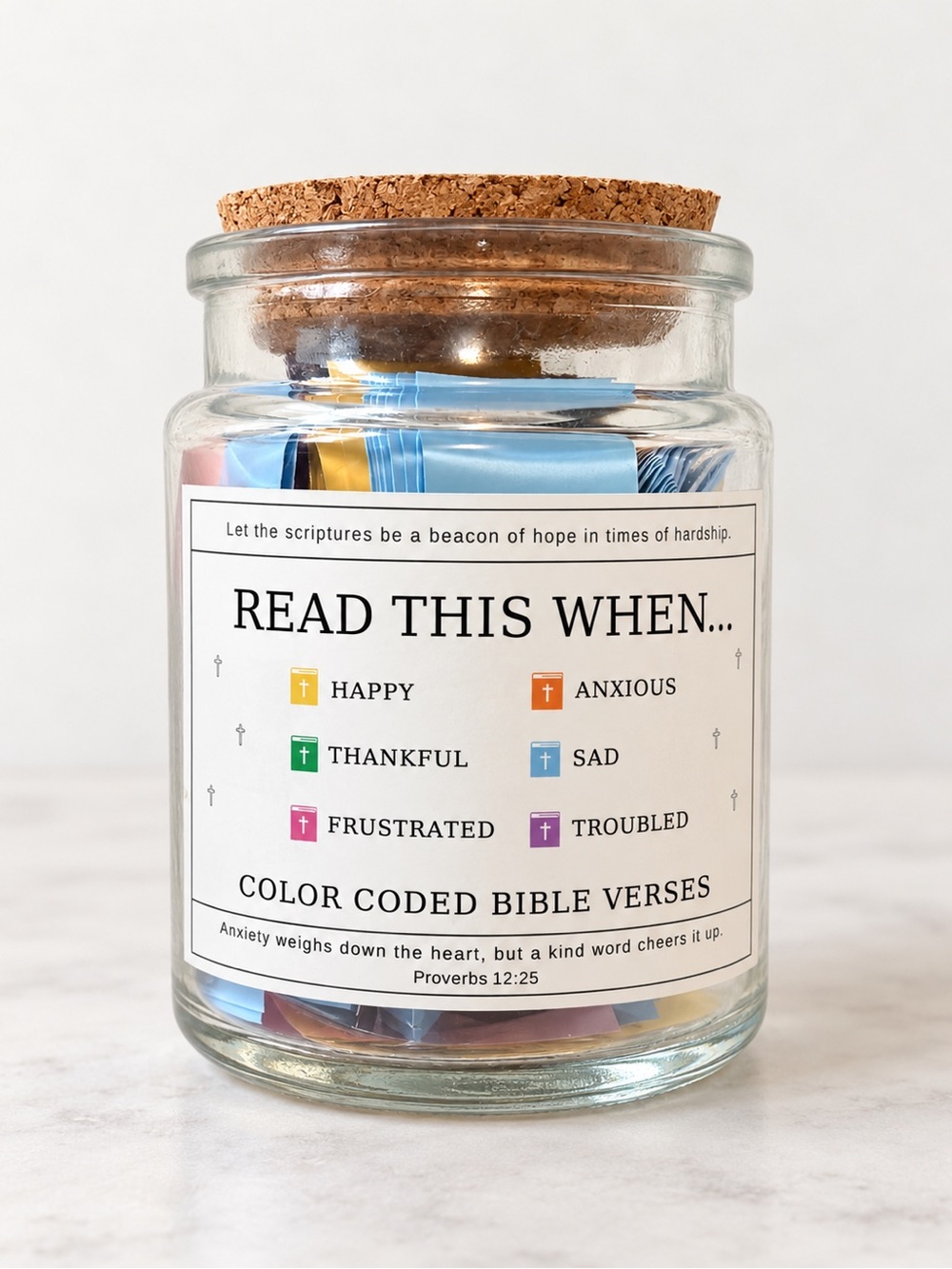 Color Coded Bible Verses Jar - Inspirational Scripture Prompts (Blue)